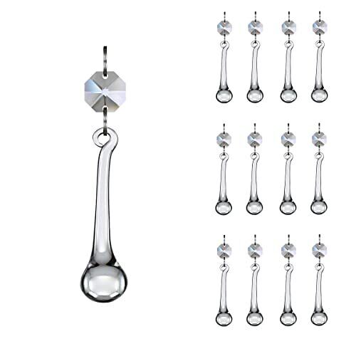 12pcs Raindrop Crystal Chandelier Prisms Parts, Hanging Crystals Beads for Ch...