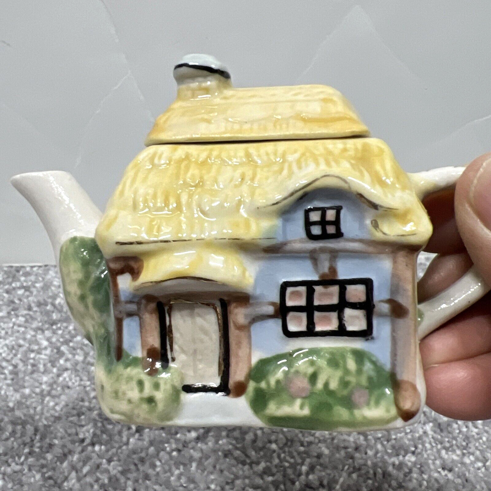 Vintage Ceramic English Cottage House Teapot Shaped Trinket Novelty Holder