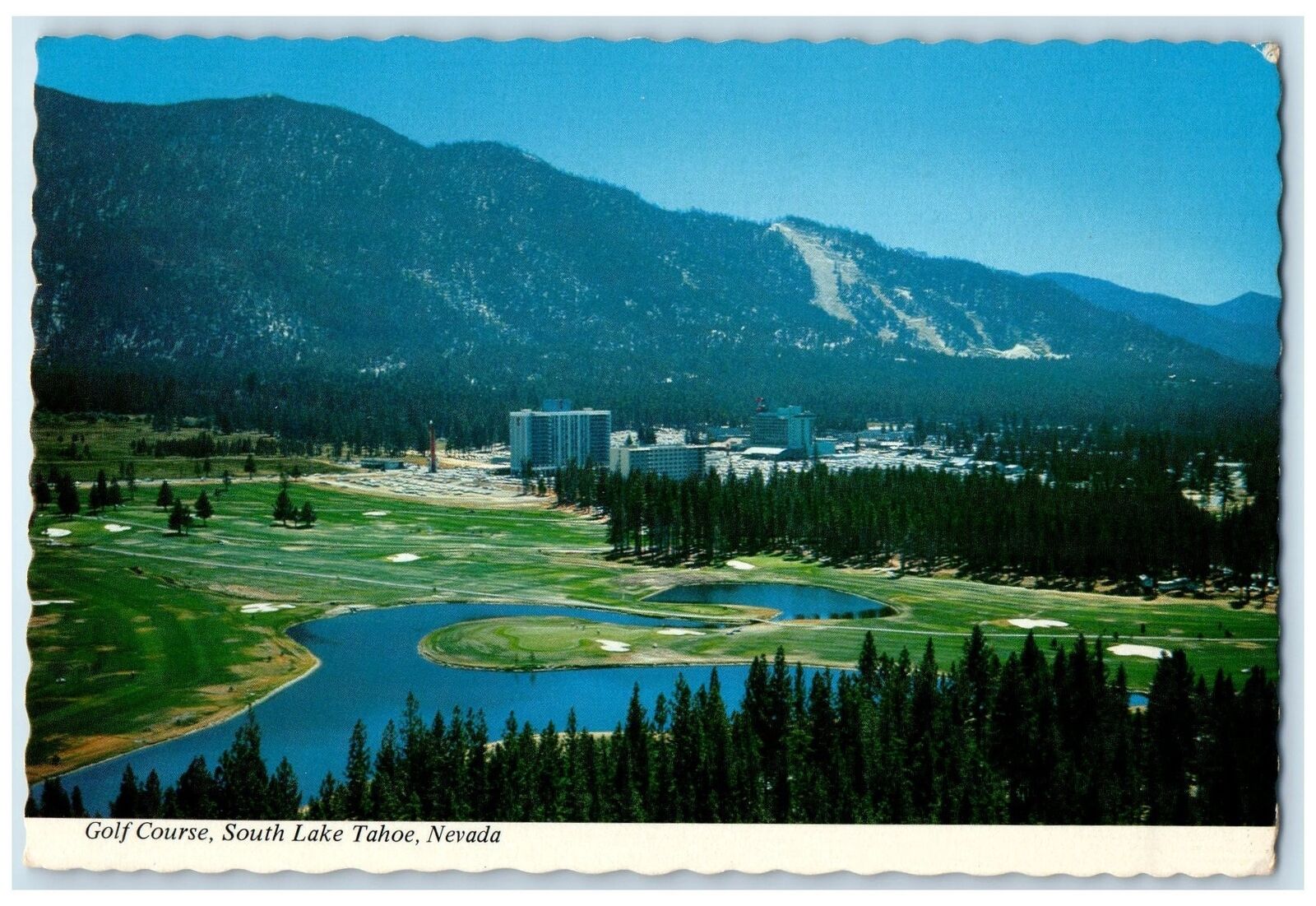 1974 Aerial View Golf Course South Lake Buildings Grove Tahoe Nevada NV Postcard