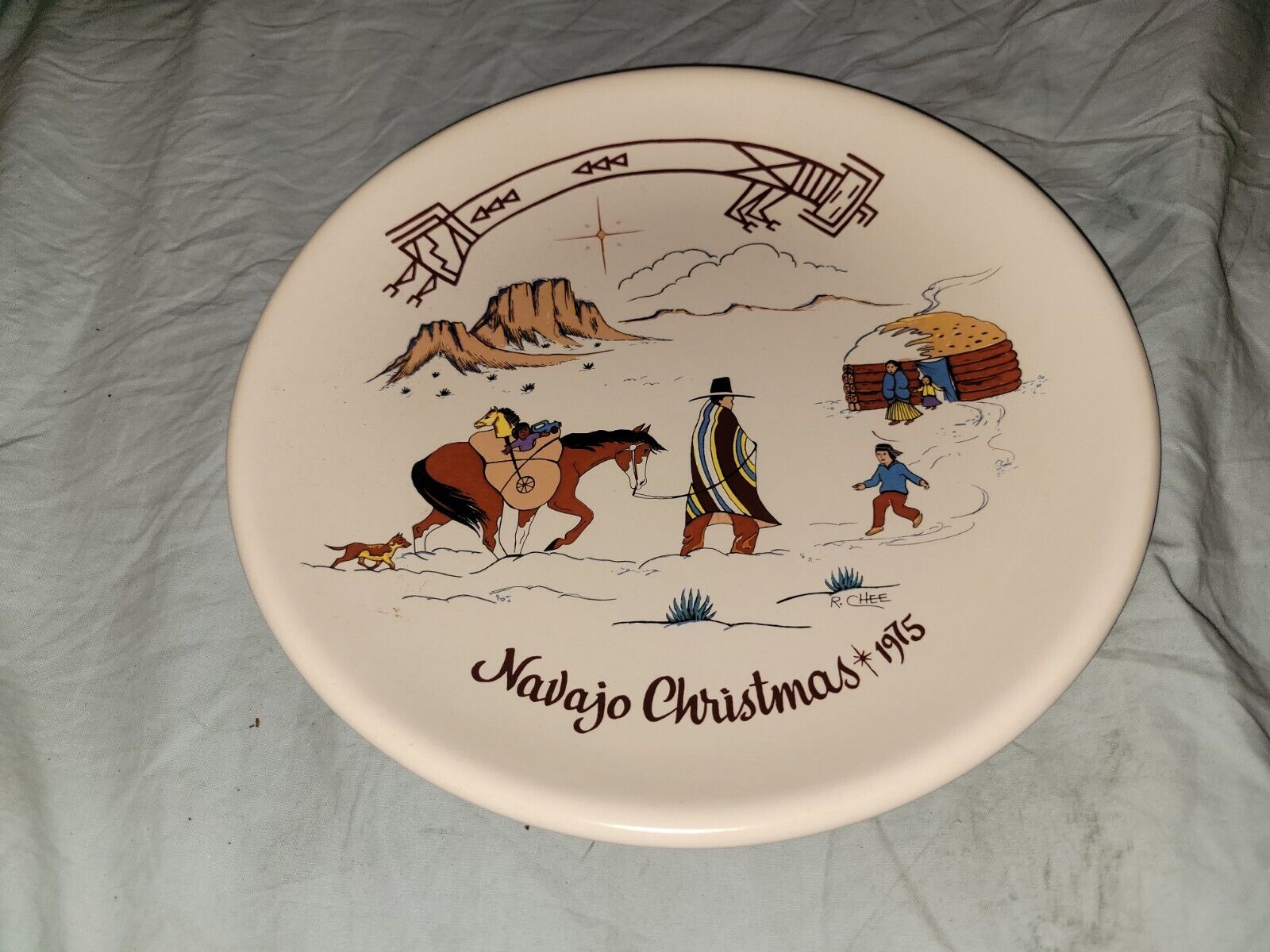 1- 9.5in Native American Tribe ( Navajo ) Christmas Plate Commemorative c/a 1975