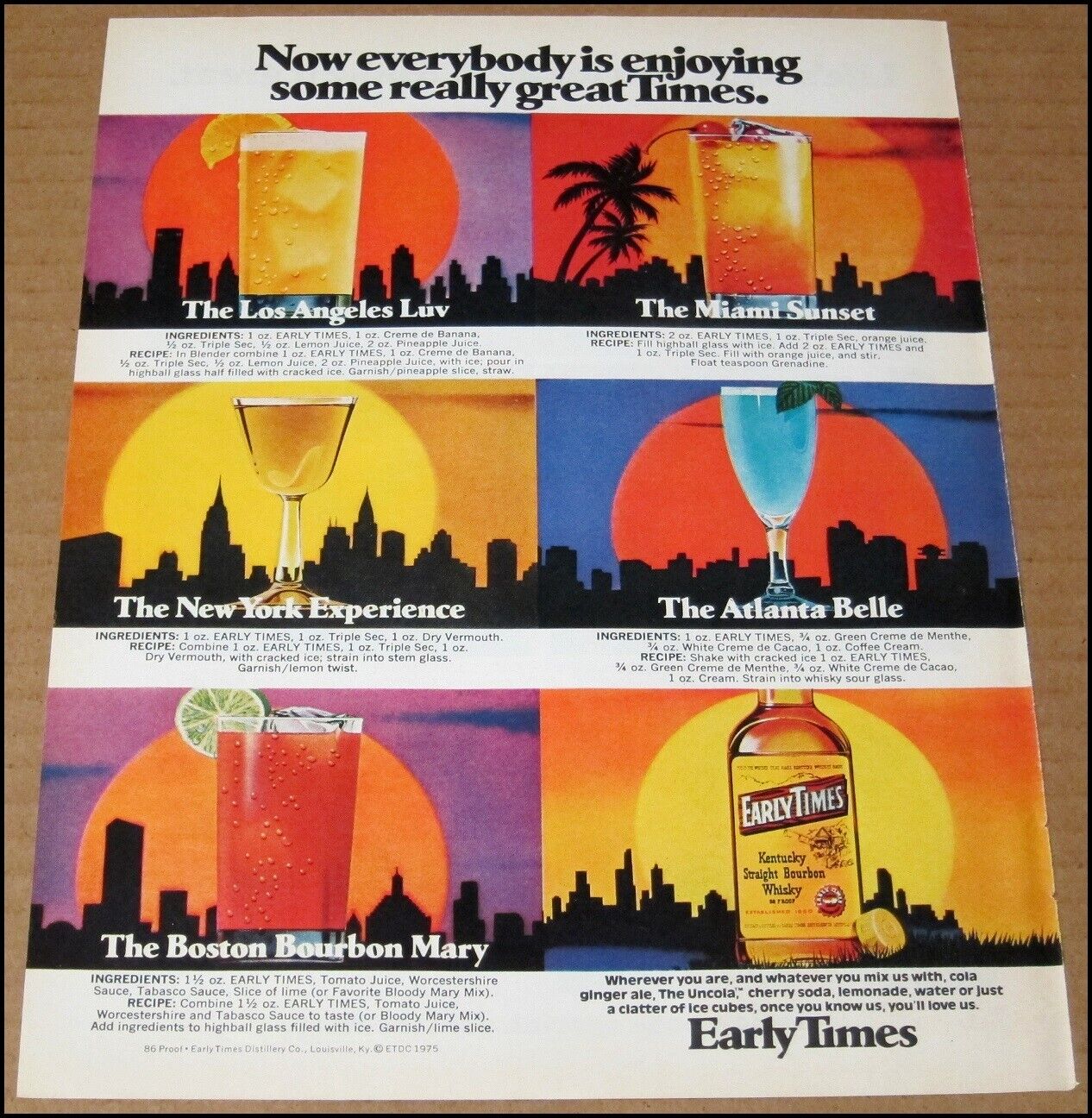 1975 Early Times Bourbon Whisky Print Ad Advertisement Vintage U.S. Navy USA
