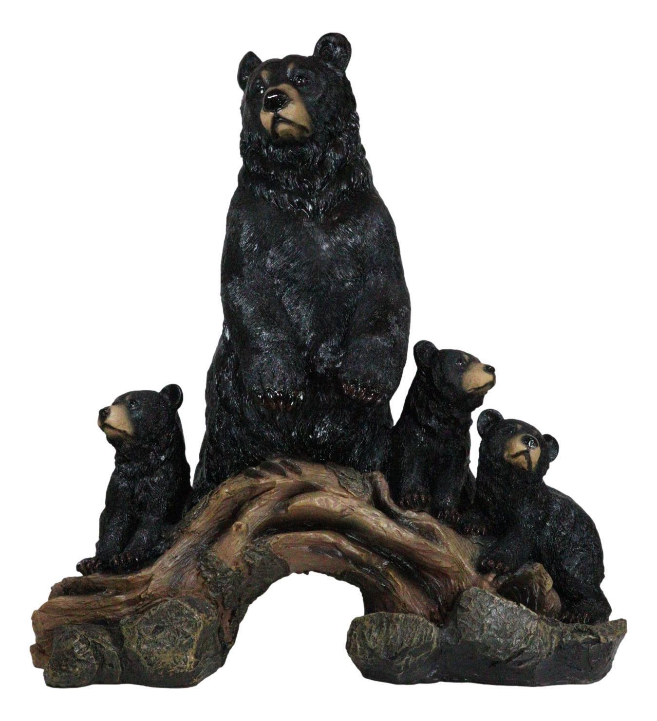 Ebros Large Rustic Forest Protective Mother Black Bear With 3 Bear Cubs Statue