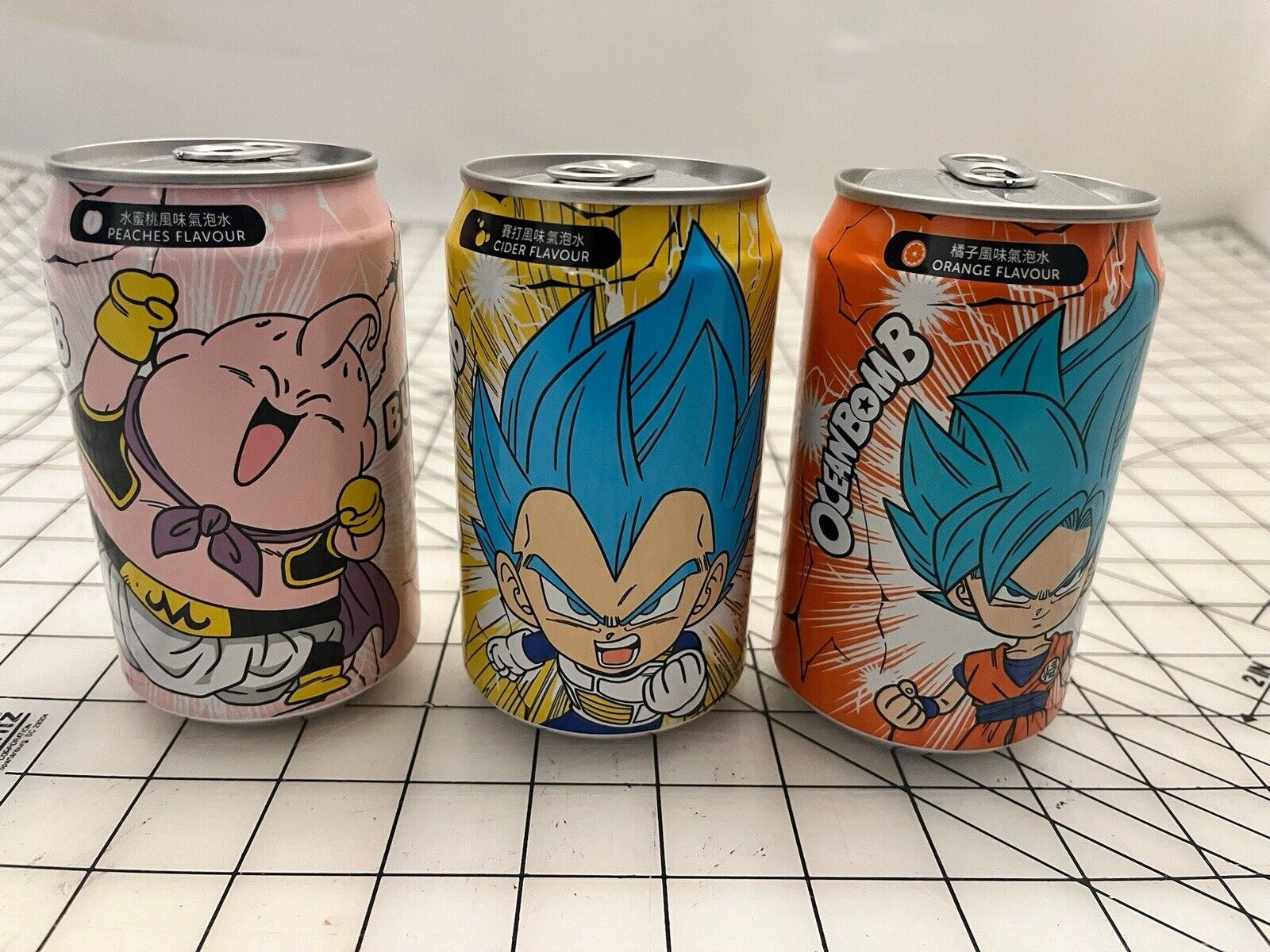 3 Pack Dragon Ball Z Ocean Bomb Sodas / Seltzer ~ Peaches / Orange / Cider
