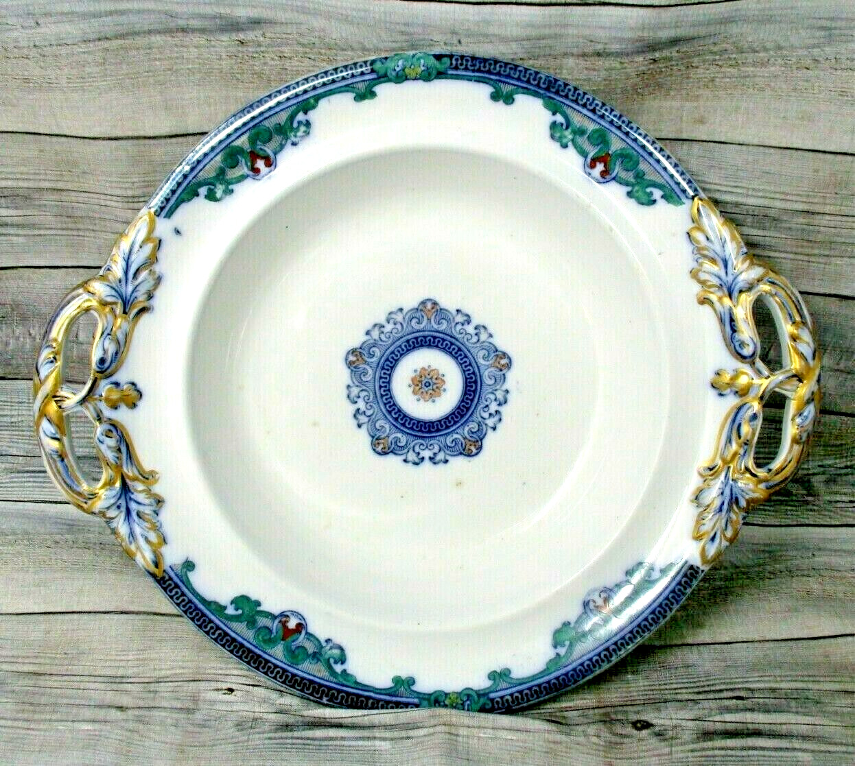 Antique Davenport China Dresden Star Pattern Serving Bowl Footed Signed 