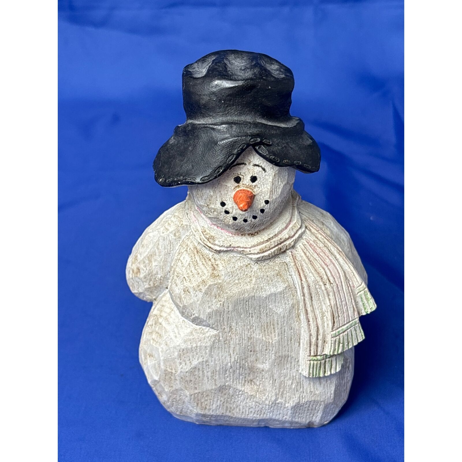 Crazy Mountain vintage 1997 carved wooden snowman decoration hat scarf rustic