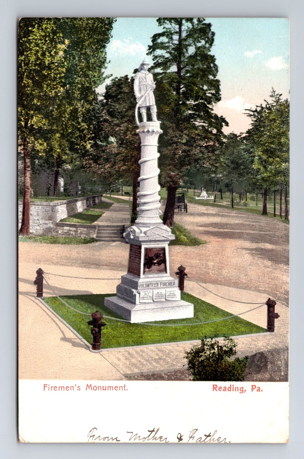 Reading PA-Pennsylvania, Firemen's Monument, Antique, Vintage Postcard
