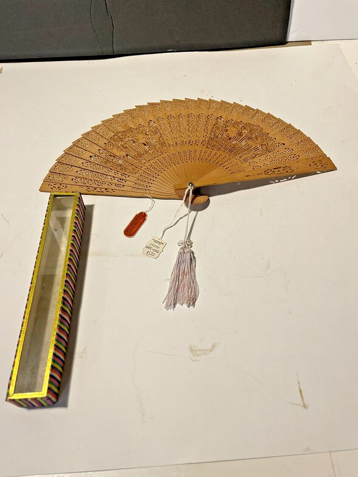VTG Peoples Republic Of China Vintage Wooden Hand Fan In Original Box With Tags