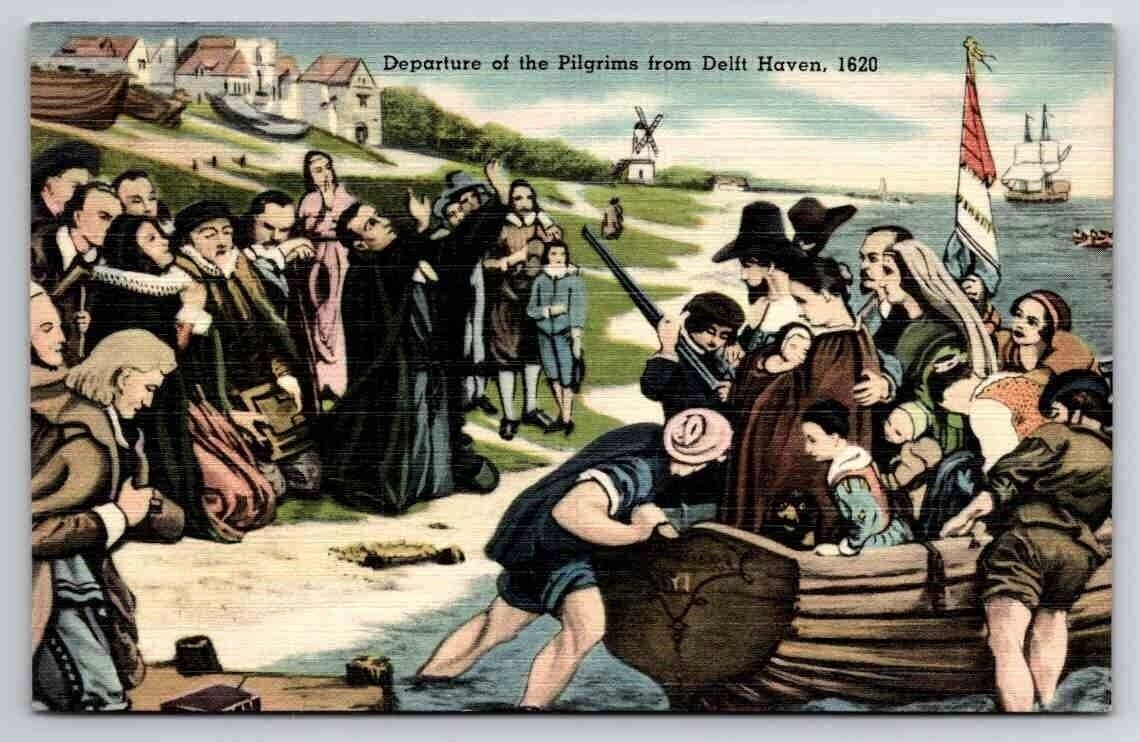 Departure of the Pilgrims from Delft Haven Holland 1620 Postcard