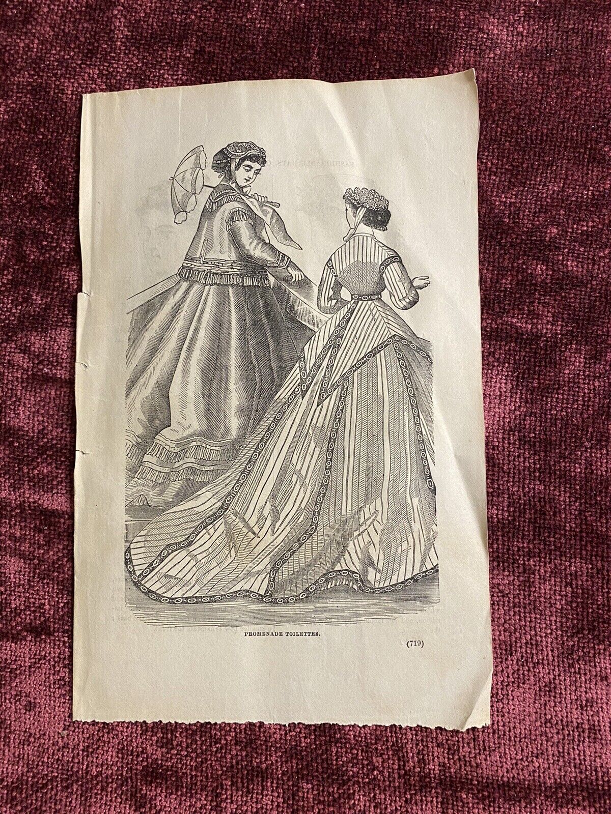 Vintage Lithograph Of Two Ladies From the November 1866 Lady’s Friend Magazine