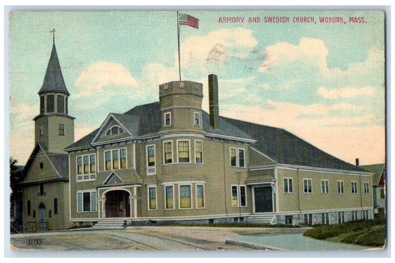 1910 Armory And Swedish Church Woburn Massachusetts MA Antique Postcard