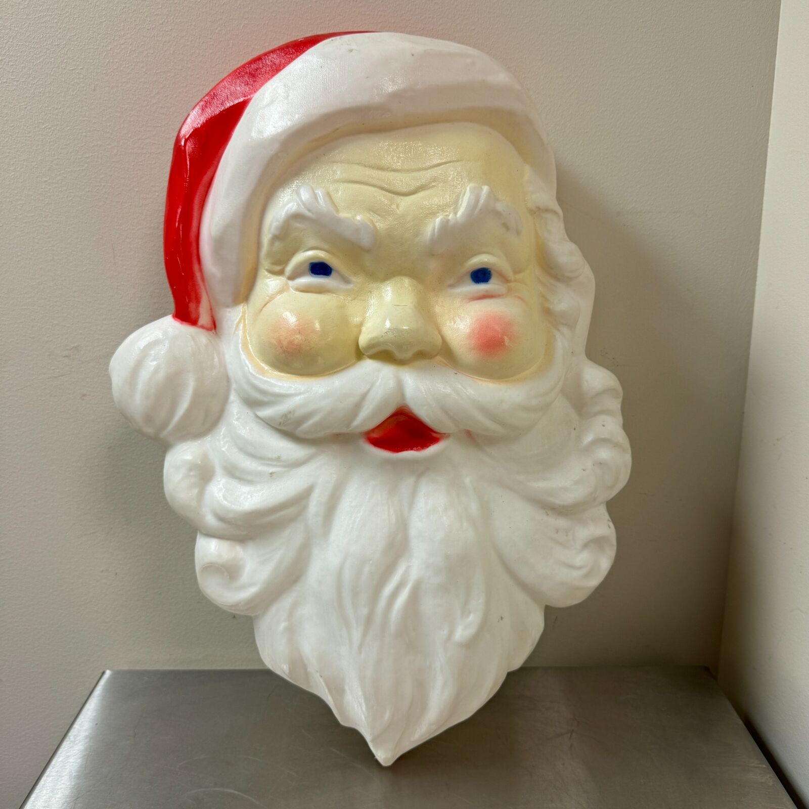Vintage SANTA Head 21.5” Union Products Hanging Lighted Blow Mold - Hanging