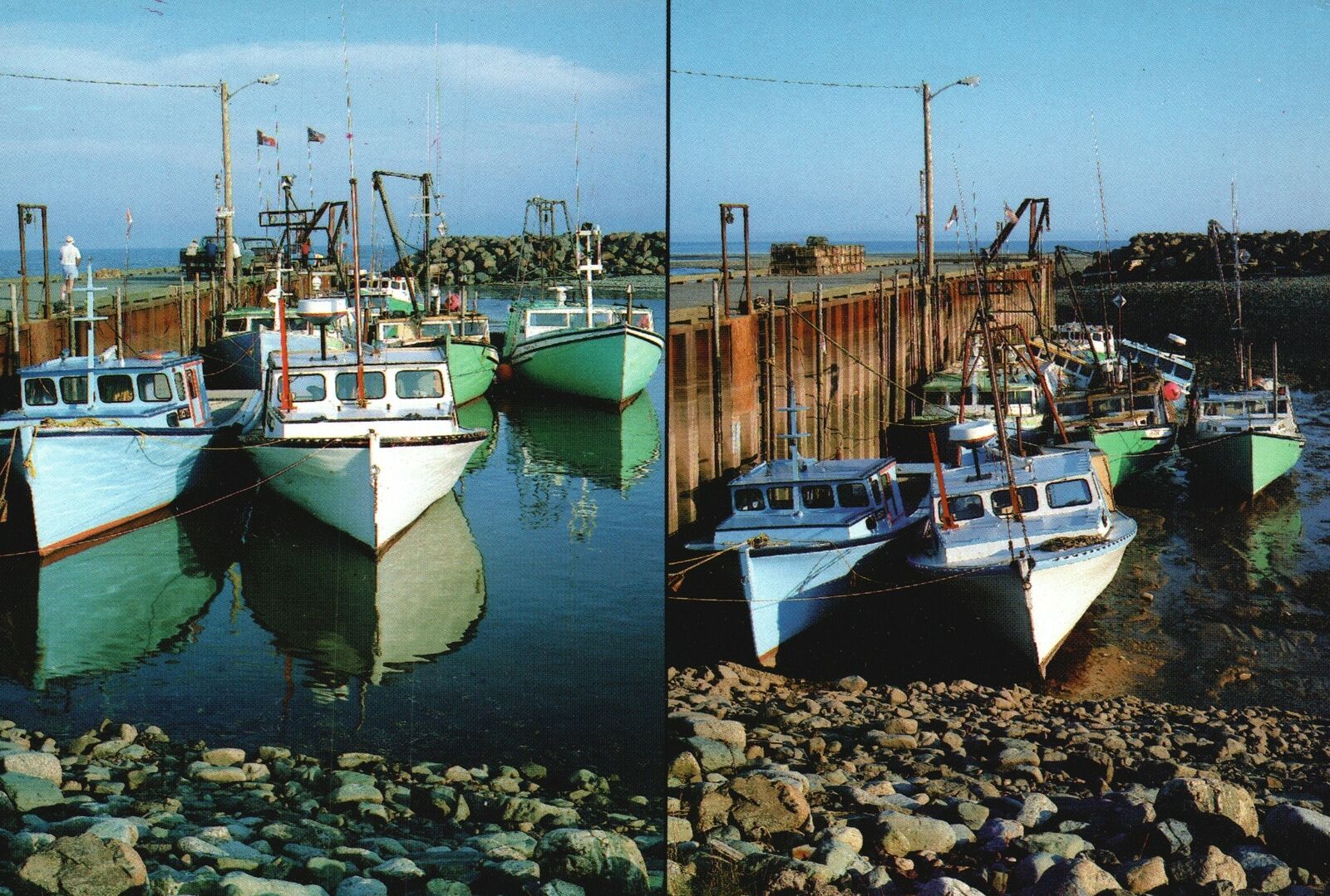 Postcard High Tide/Low Tide Alma Wharf Stranded Lobster Boats On Mud