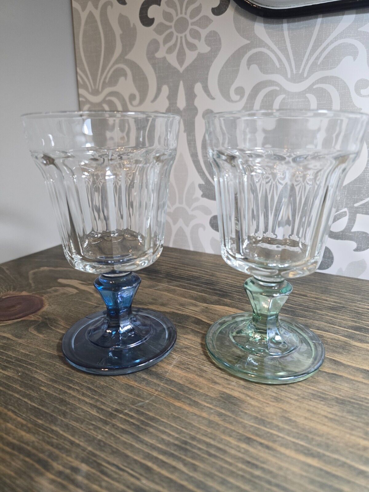 Set of 2 Vintage Bormioli Rocco Glasses 1 Jade and 1 Blue