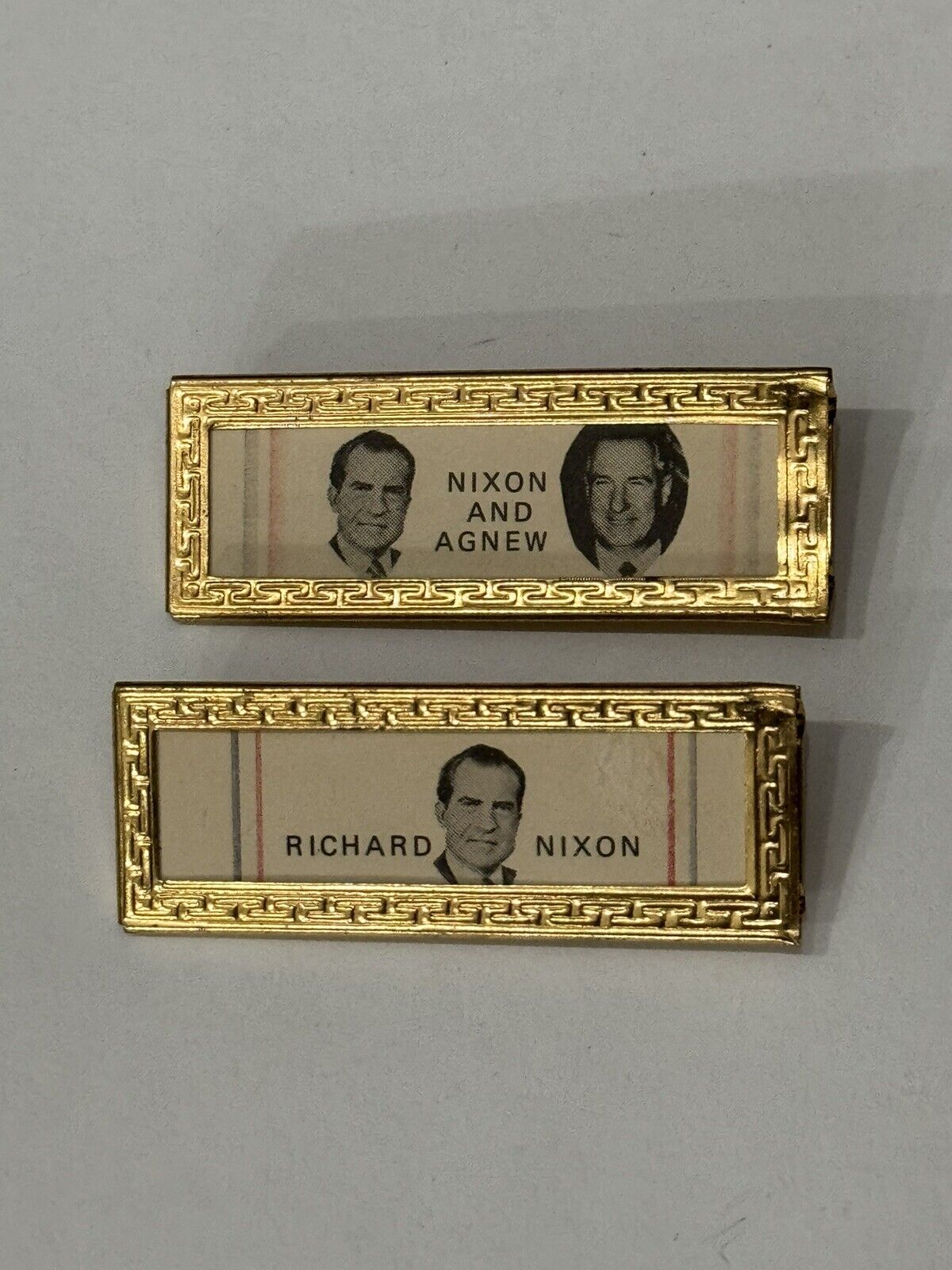 Unusual 1972 Nixon Picture & Jugate Metal Campaign Bars - 3/4” x 1 7/8”