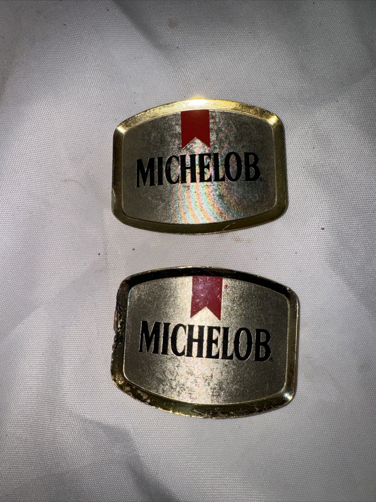 2 Old Michelob Tap Handle Badges Part From A Three Sided Handle 3\