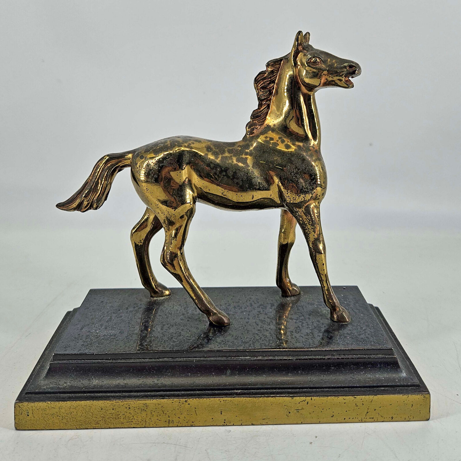 Vintage detailed solid brass Equestrian horse stallion figurine bookend doorstop
