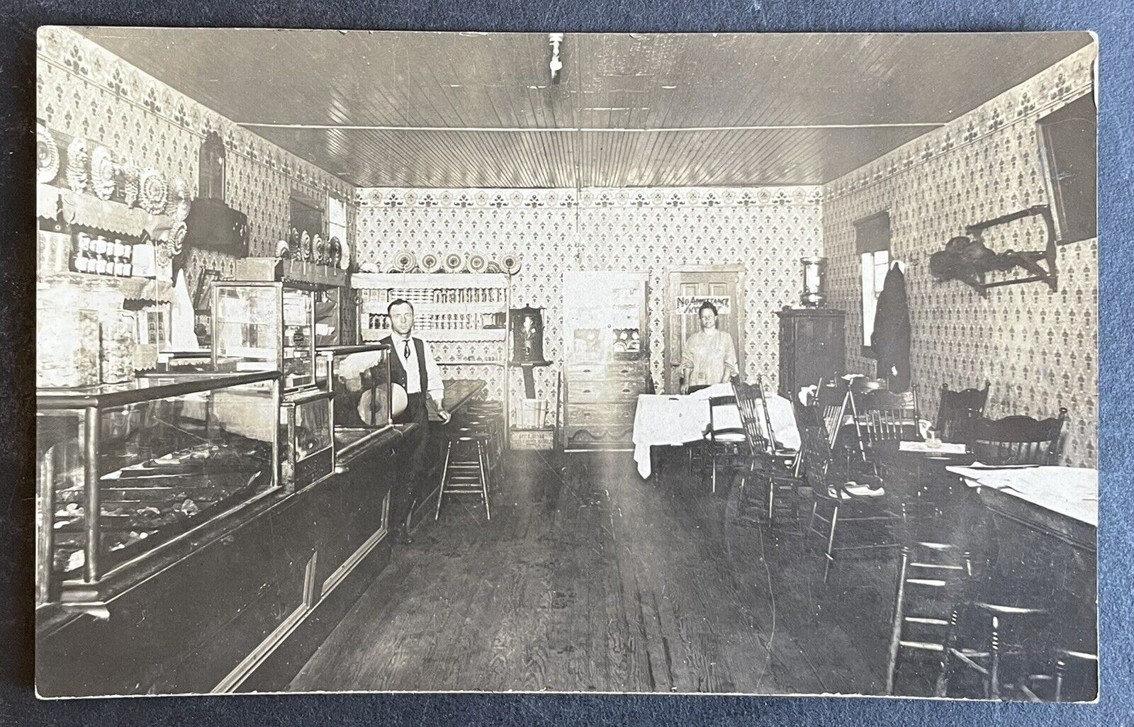 Monroe Iowa, Cafe / Grocers Store Interior, 1900s RPPC Postcard