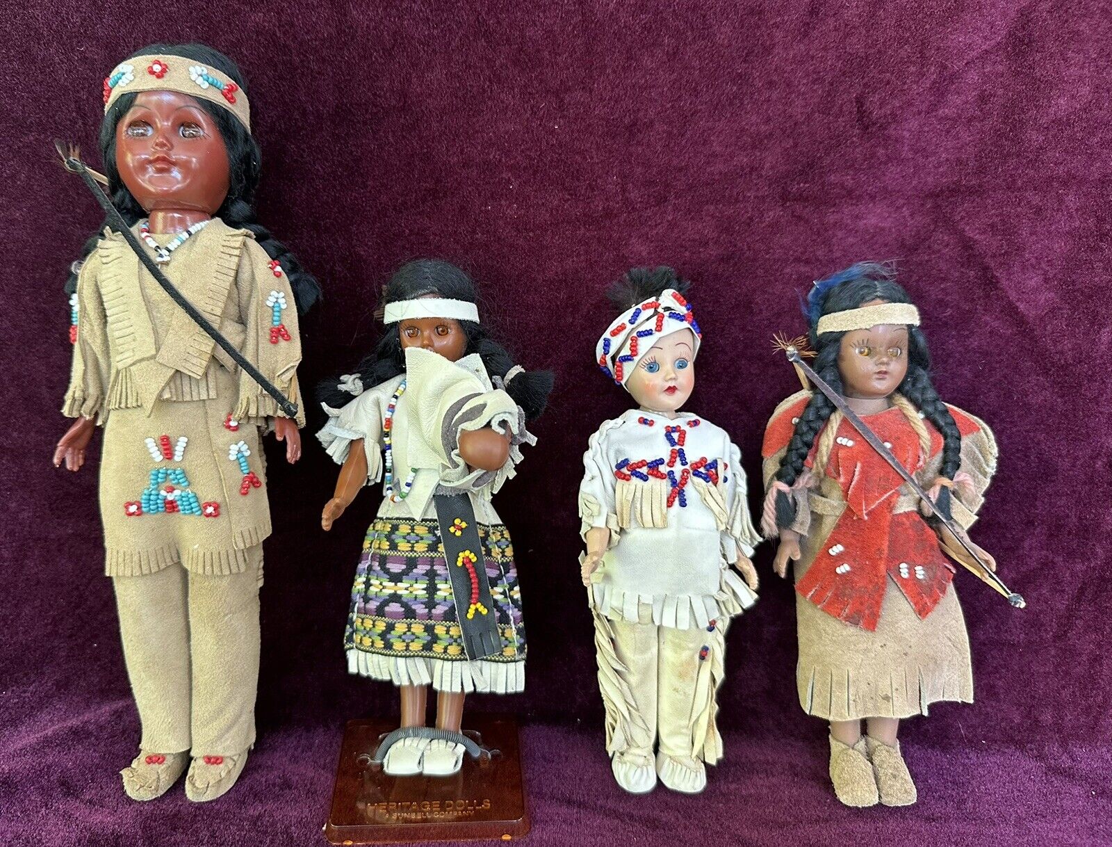 4 Vintage Native American Indian Dolls with Sleepy Eyes