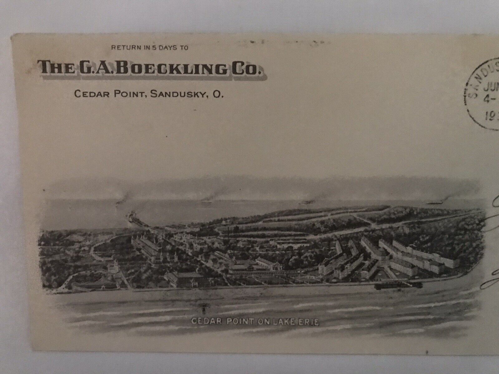 1930 Large Envelope G.A. Boeckling Co. Cedar Point Amusement Park Sandusky Ohio