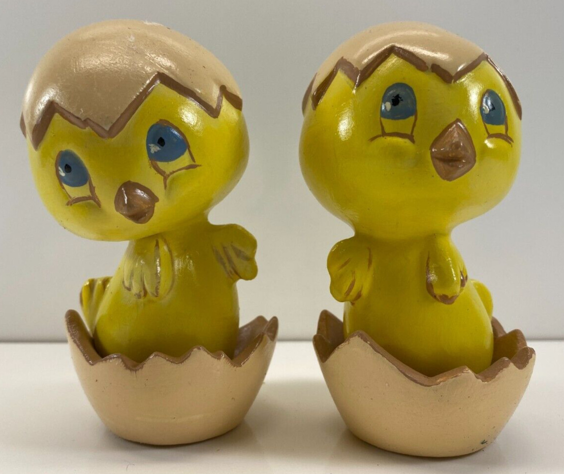 Lot of 2 Mid Century Ceramic Painted Easter Chick Eggs Figurines