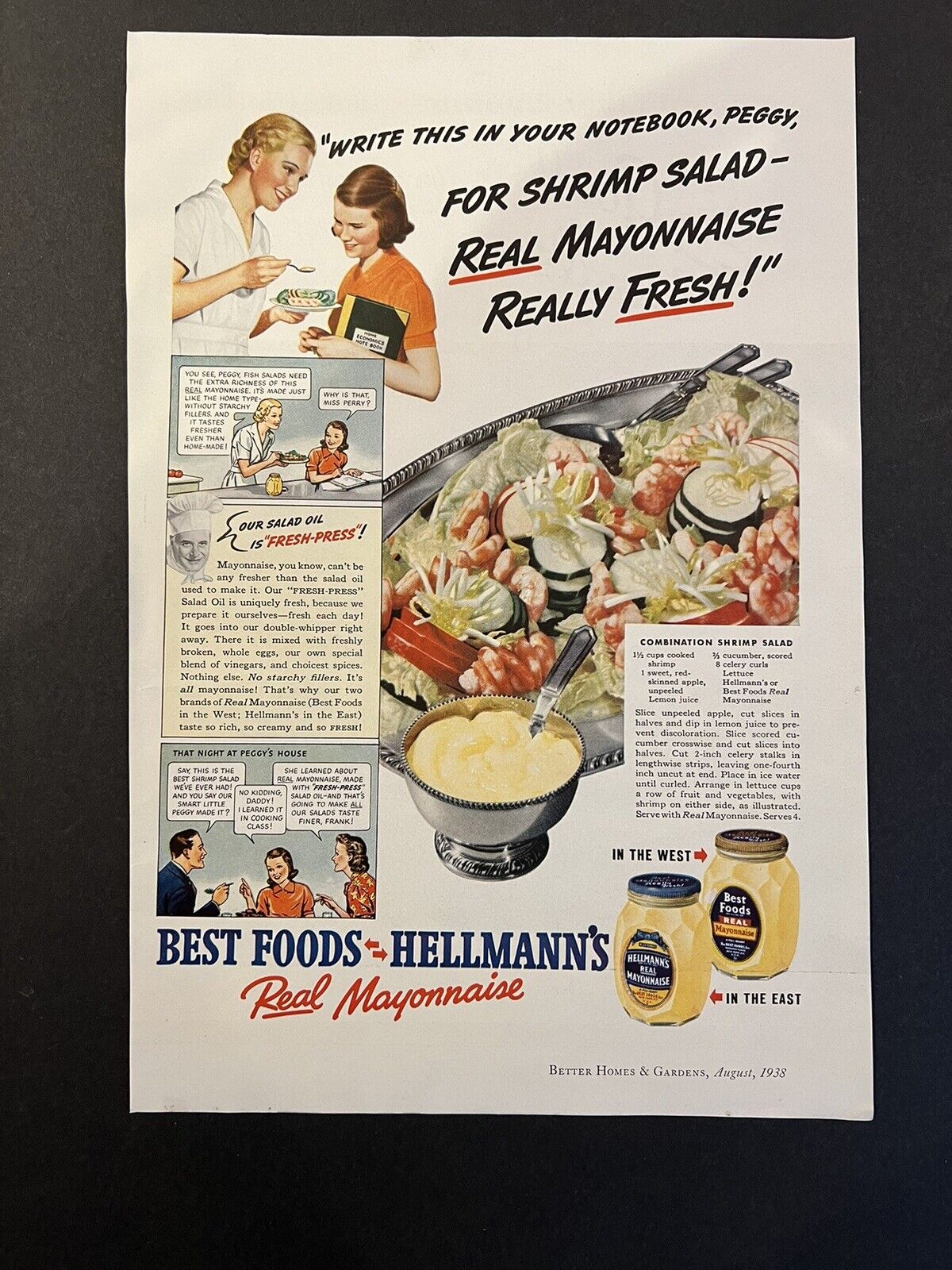 Vtg 1930s Hellmann\'s Real Mayonnaise Ad, Kitchen, Restaurant Decor