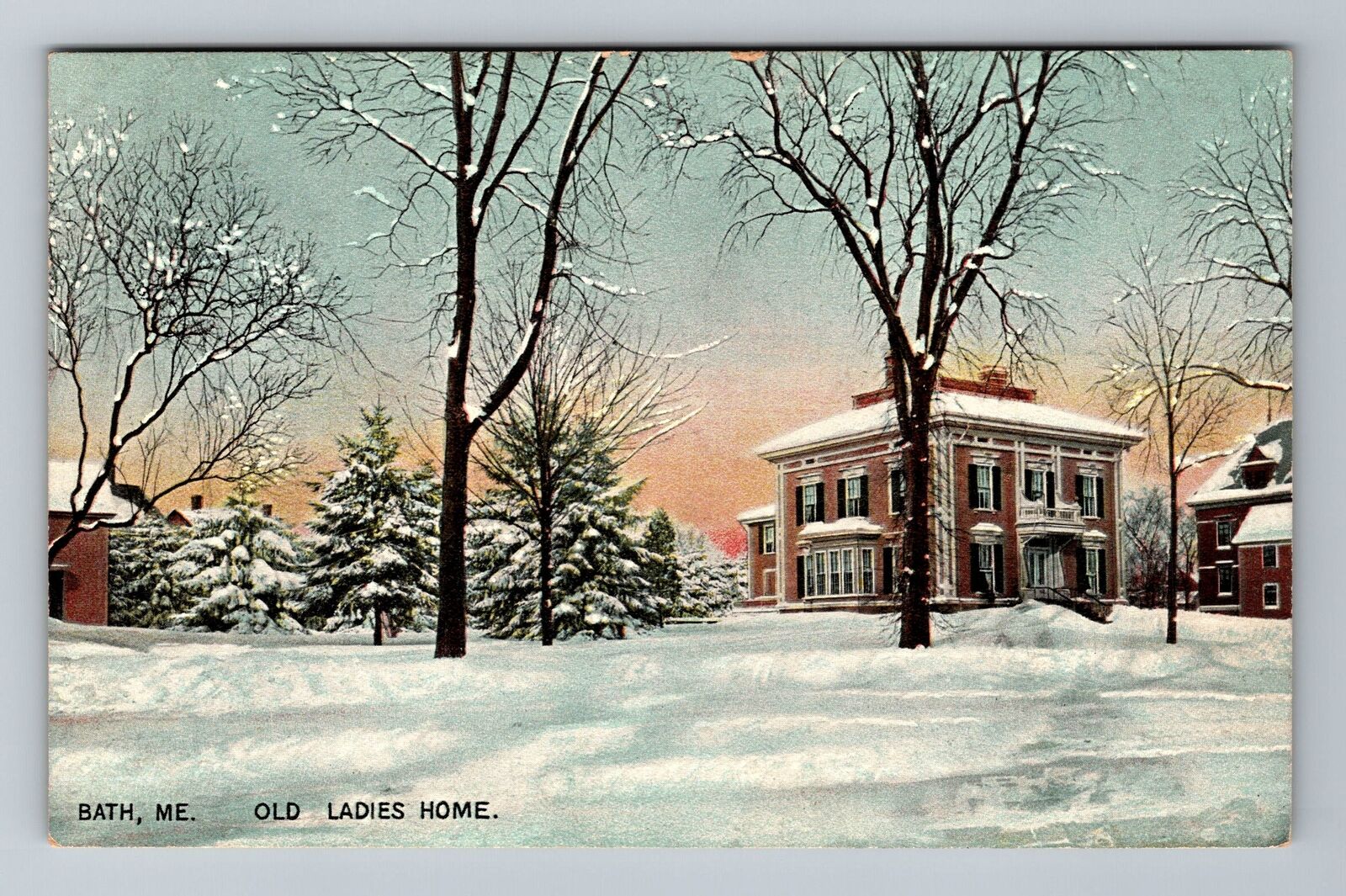Bath ME-Maine, Old Ladies Home, Scenic Outside, Vintage Postcard