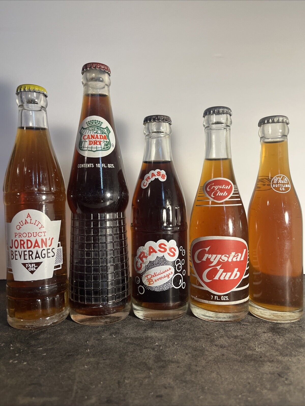 5x Root Beer Soda Bottles, 7 1/2 Oz. Jordan’s(Waycross GA.),10 Oz. Canada Dry-