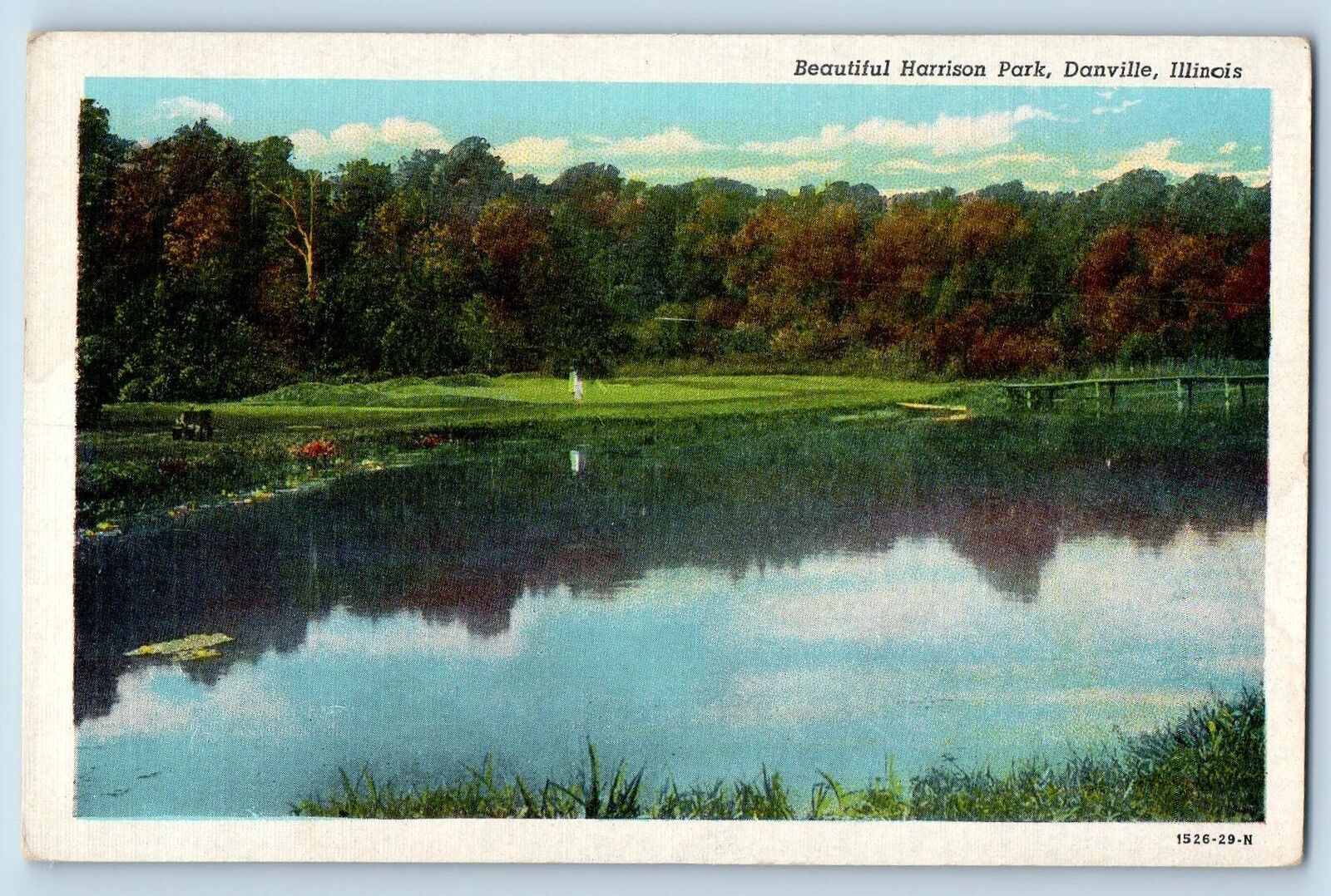 c1920\'s Beautiful Harrison Park Lake Rustic Bridge Danville Illinois Postcard