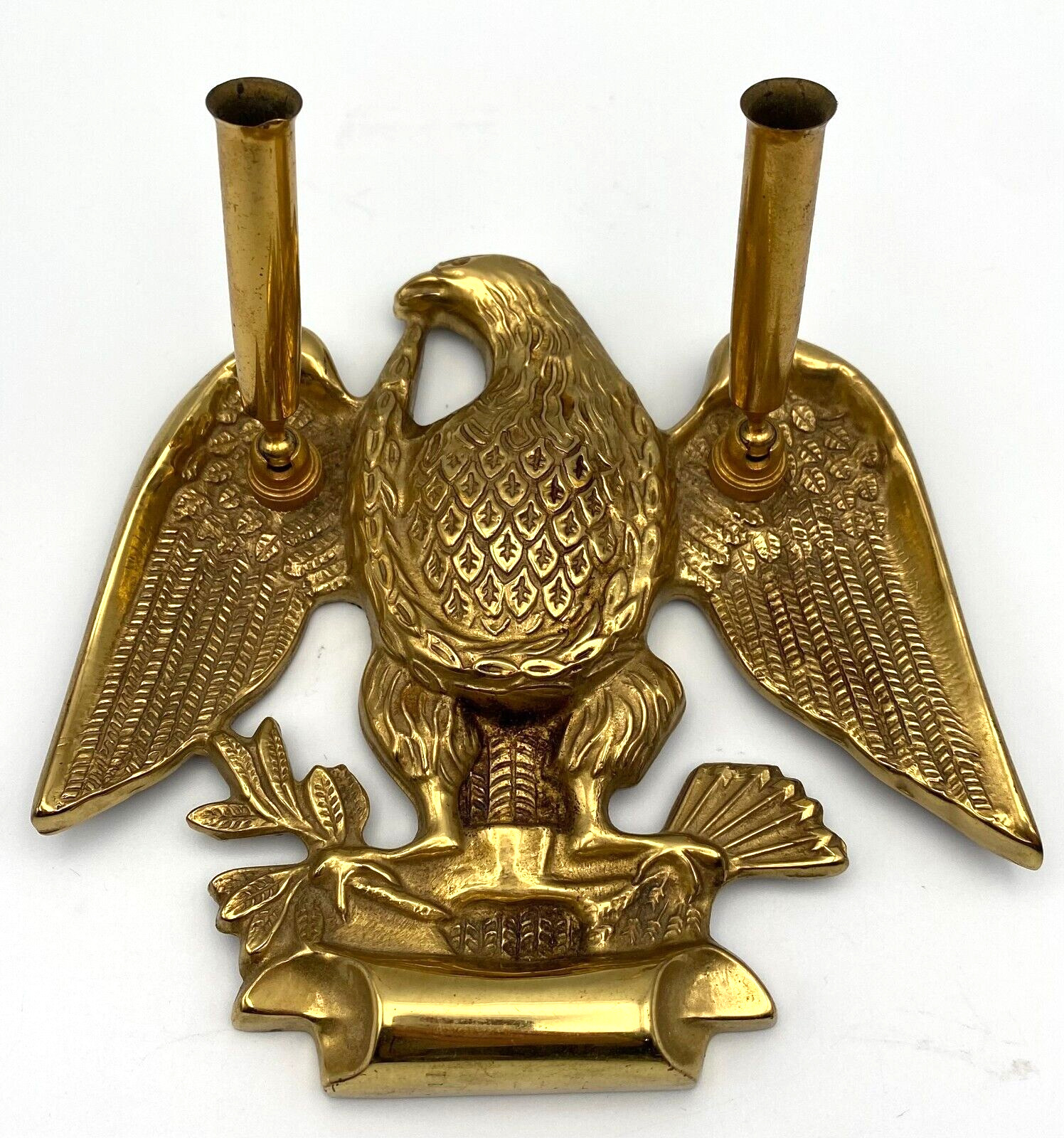 Vintage American Eagle Patriotic Metal Brass Desk Dual Pen Holder
