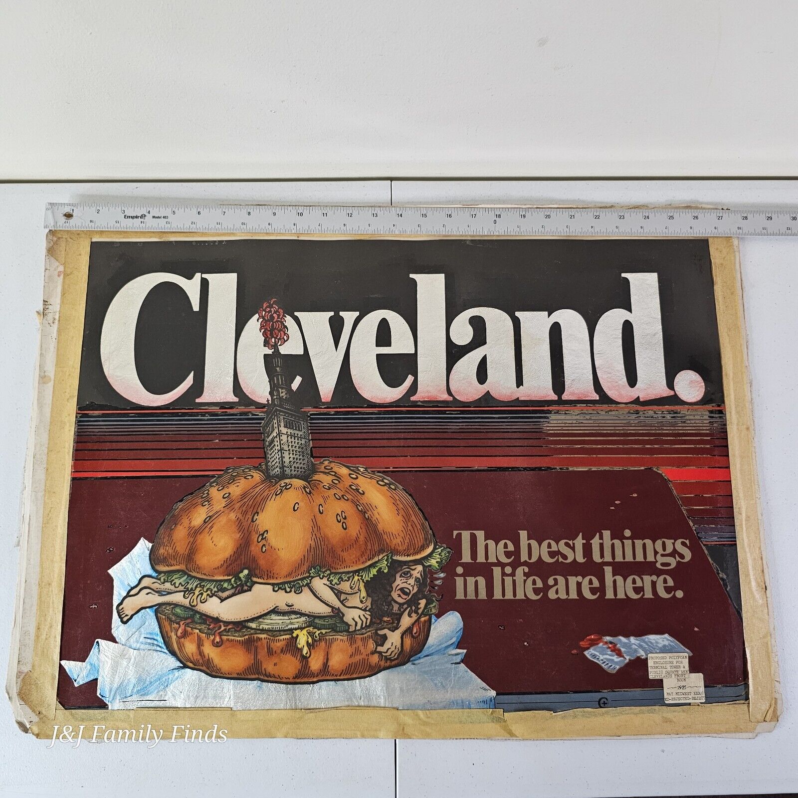 Cleveland Terminal Tower RARE 1985 Advertising Polyfoam Sign SIGNED May Midwest
