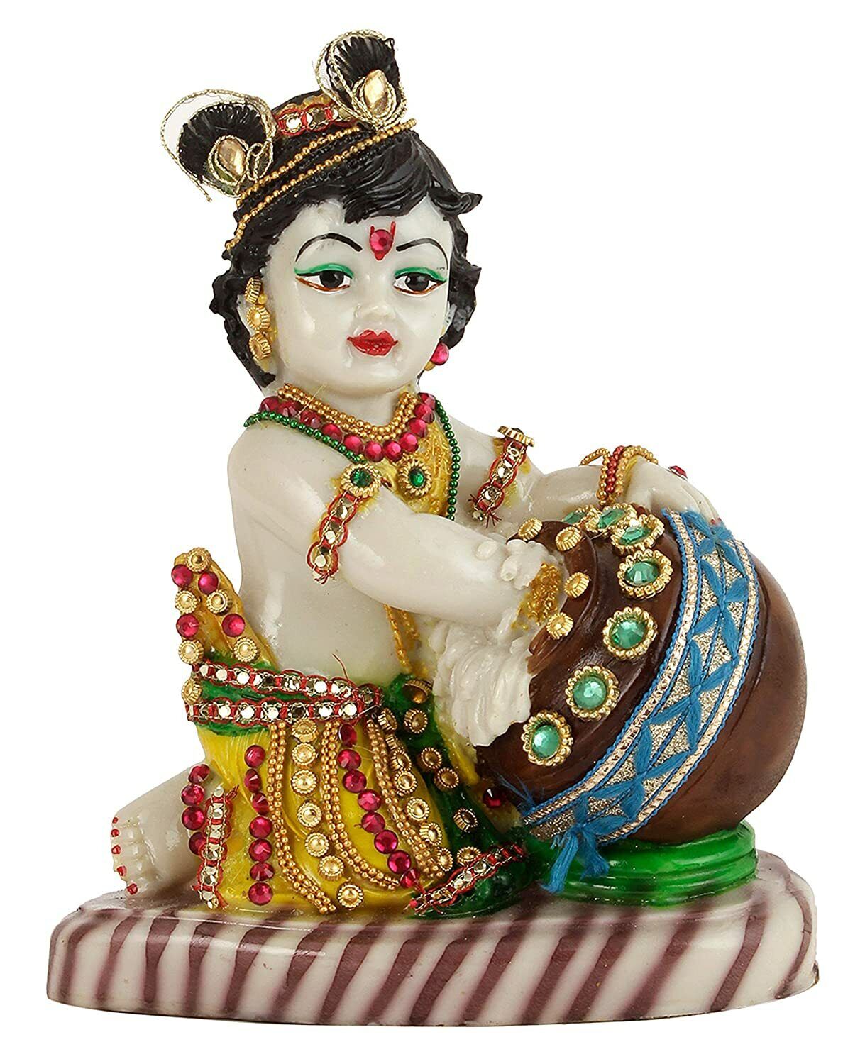 Makhan Chor Krishna Idol For Home Diwali Pooja Decoration, 19 X 15 X 9 cm US