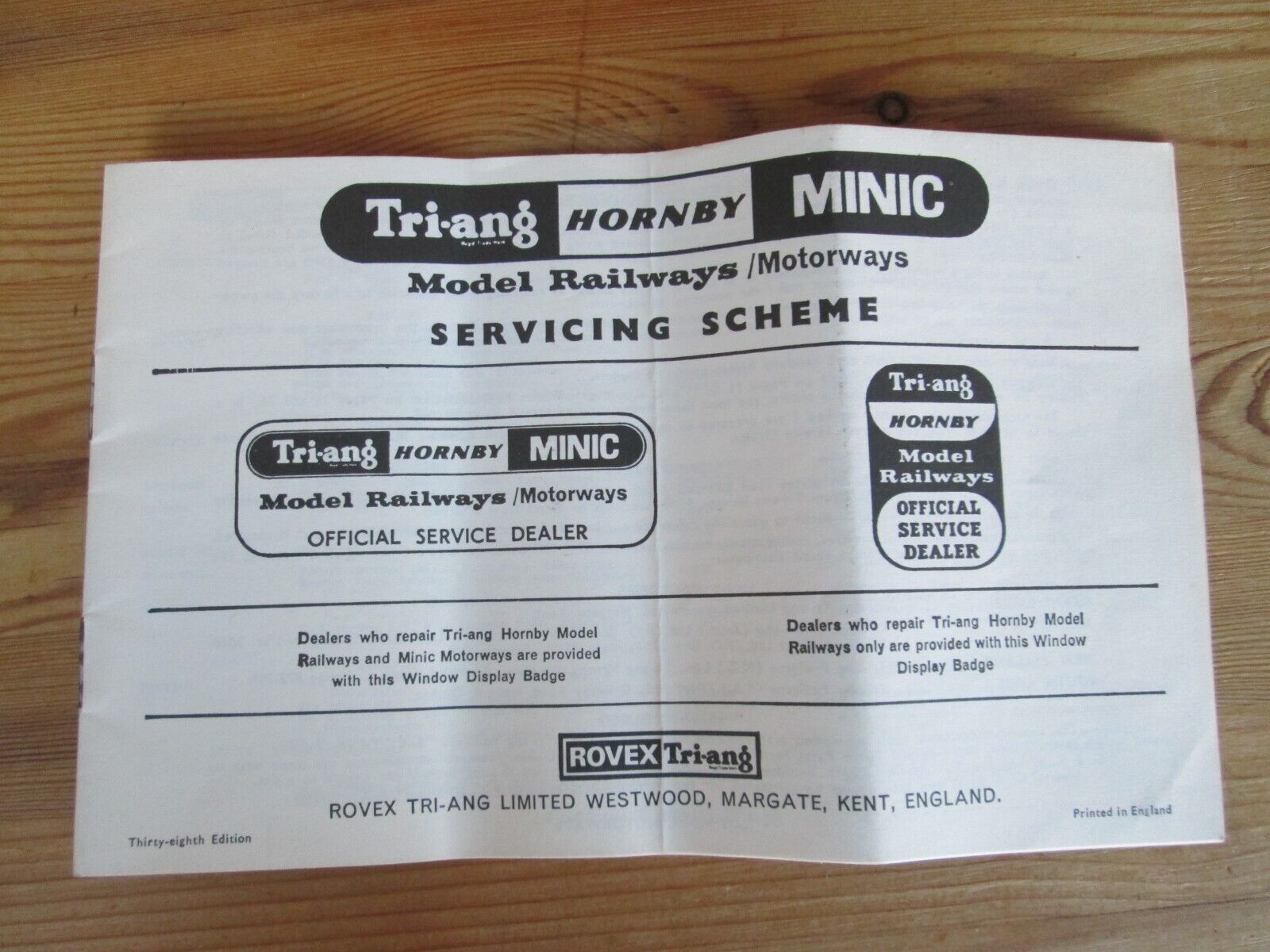 Tri-ang Hornby Minic, Model Railways/Motorways, Service scheme (stockists)