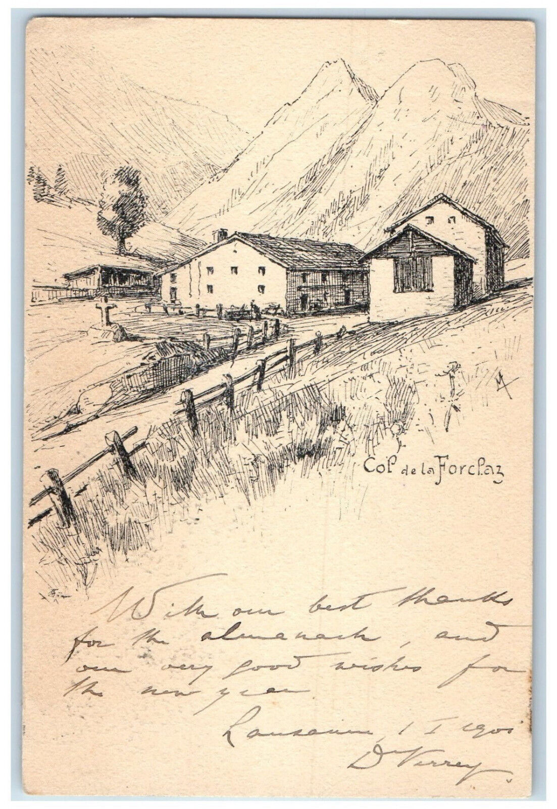 1901 Farm Mountain Building Cop De La Forc Paz Switzerland Posted Postcard