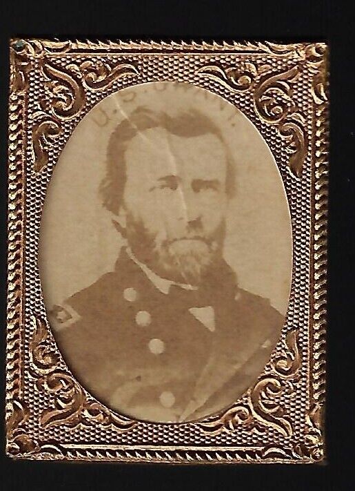 1868 Ulysses Grant Brass Shell Photo Gem Presidential Campaign Item Made no Pin