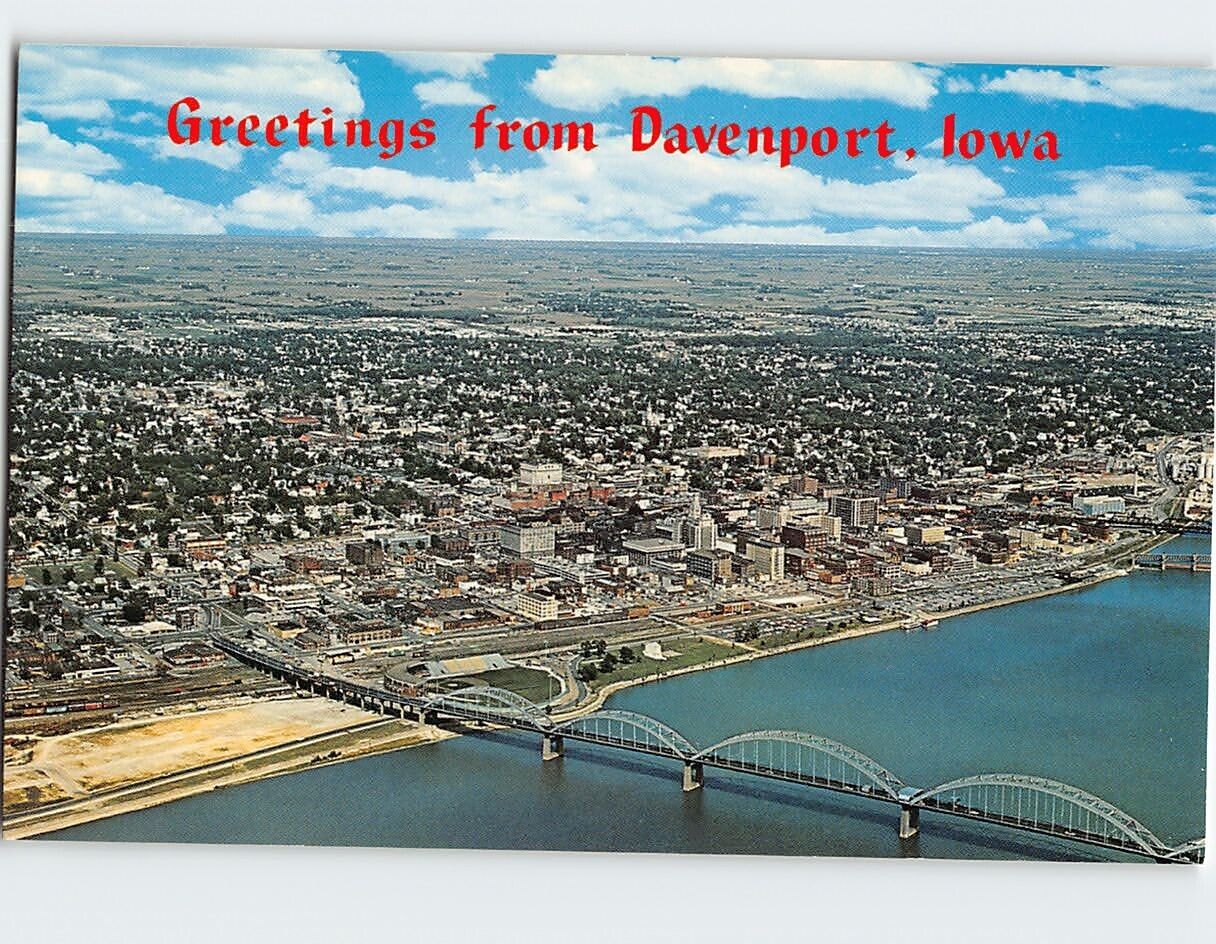 Postcard Aerial View of Davenport Greetings from Davenport Iowa USA