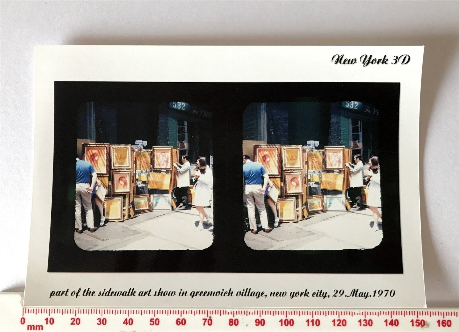 SIDEWALK ART SHOW GREENWICH VILLAGE Photo Paper Colour Stereoview 70's New York