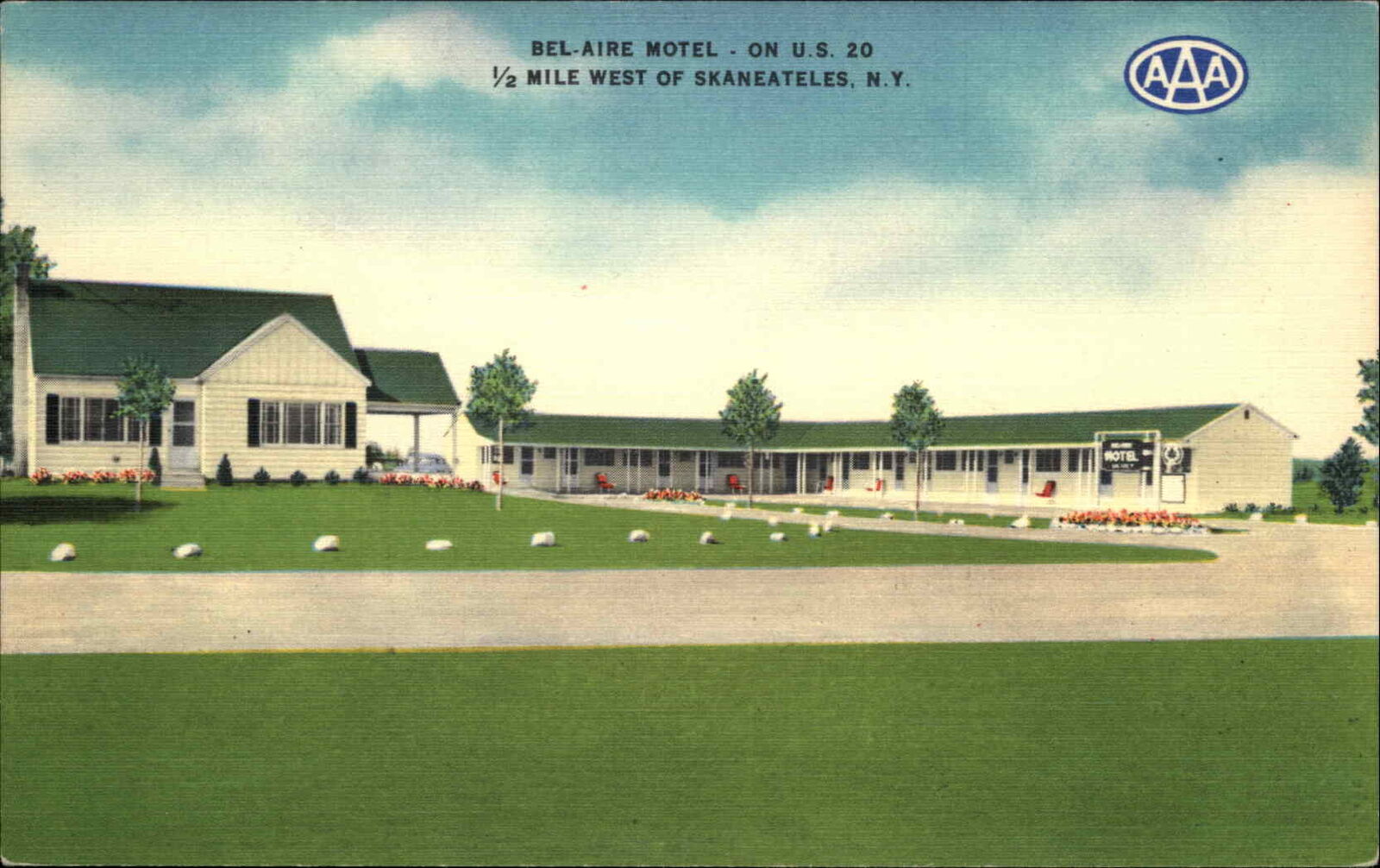 Skaneateles New York NY Bel-Aire Motel c1940s-50s Linen Postcard