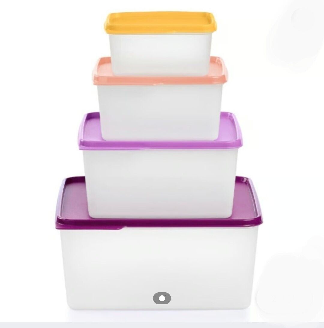 TUPPERWARE KEEP TABS 4 PC w/COLORFUL SEALS NESTING STORAGE CONTAINERS BPA FREE 