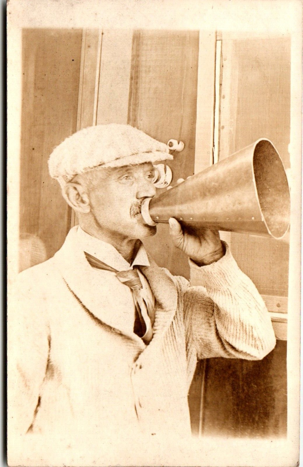 RPPC Early 1900\'s Man with Bullhorn Megaphone Postcard