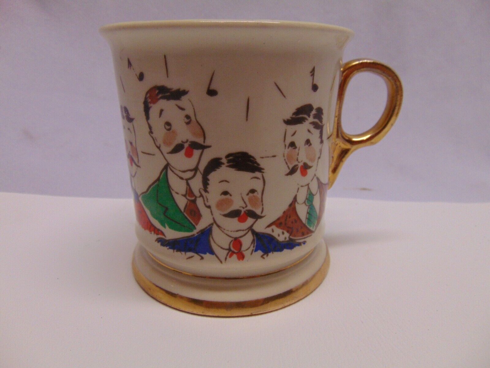 Vintage Ceramic Barbershop quartet gold trim mug with handle 4\