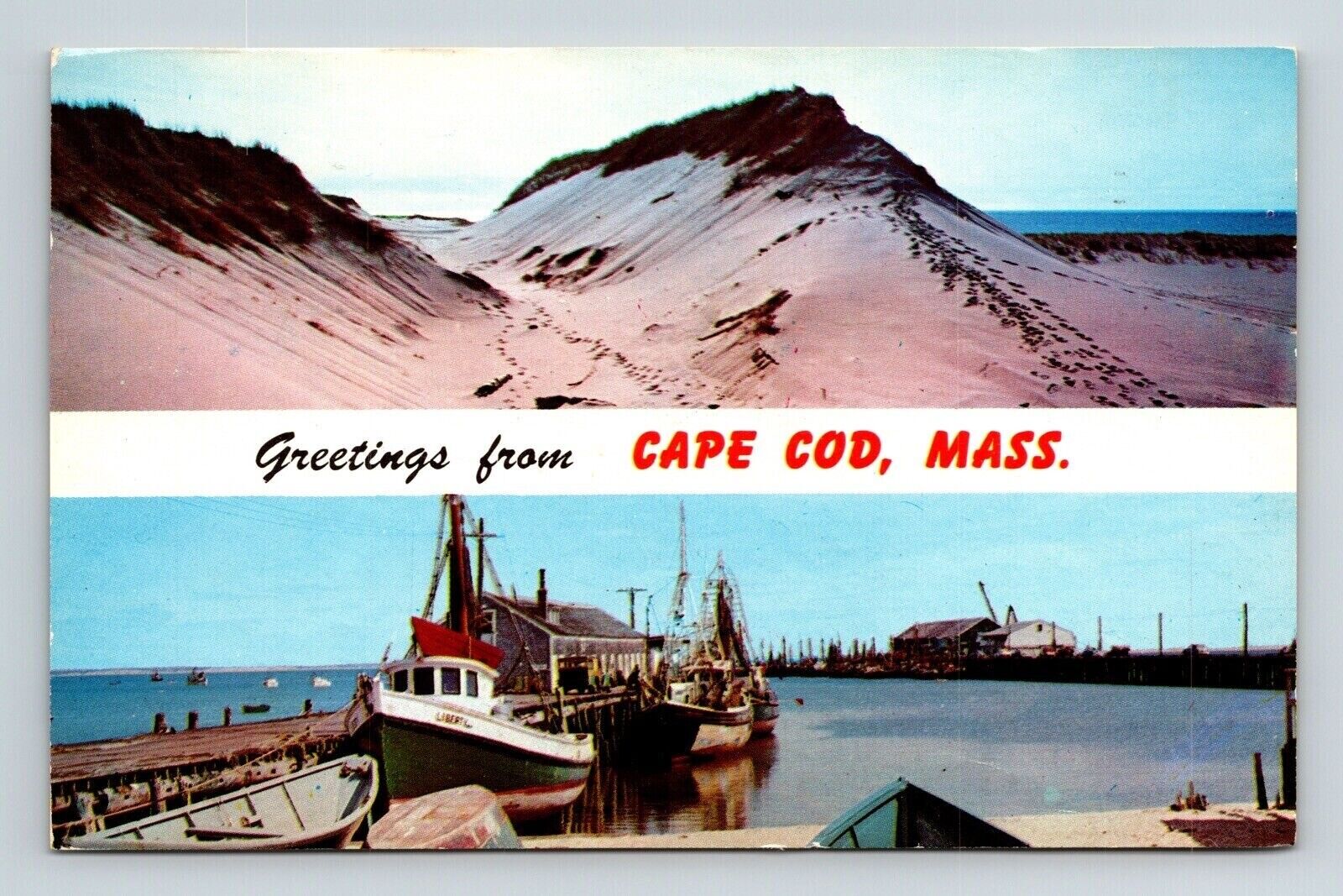 Greetings From Cape Cod Massachusetts Dual View Postcard PM E Brewster MA Cancel