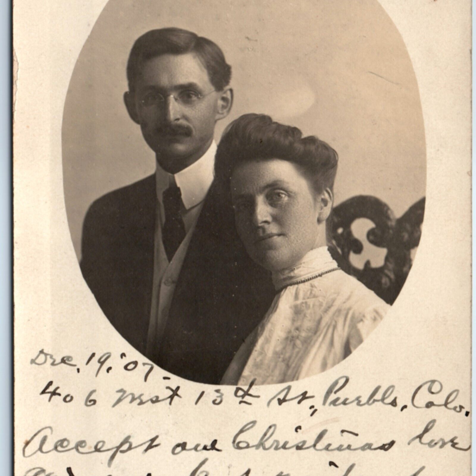 1907 Pueblo, CO Xmas Portrait RPPC Sent to Hubler in Platteville Real Photo A156