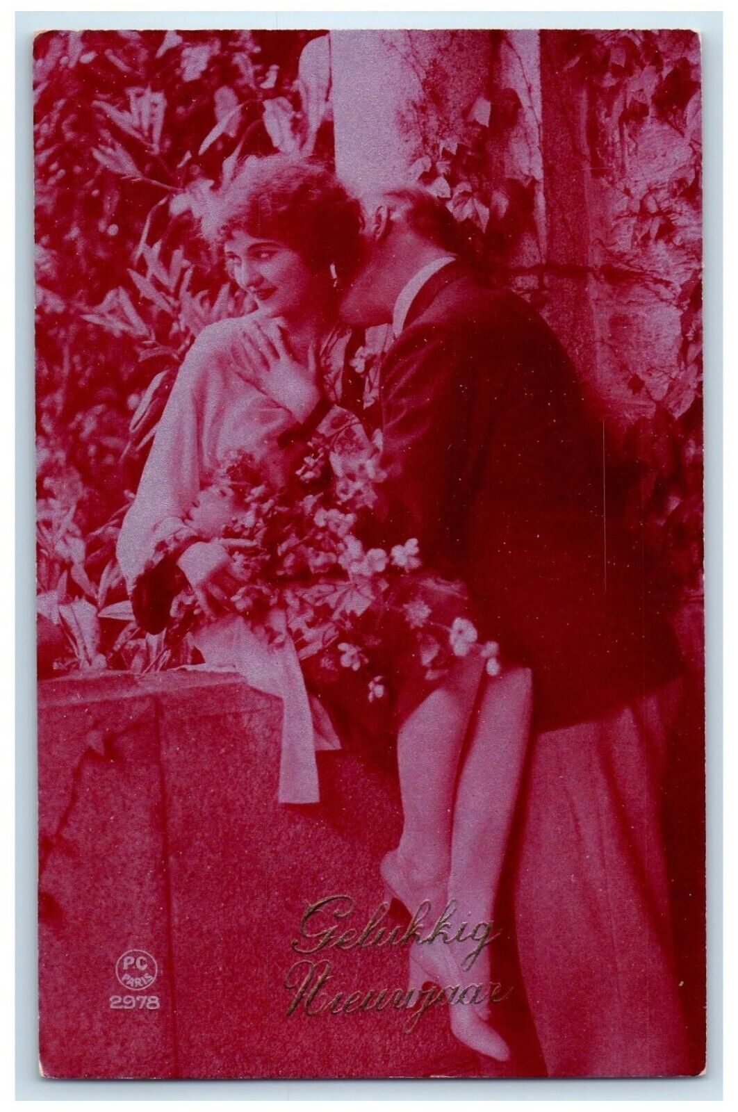 Happy New Year Sweet Couple Romance Kissing France Unposted Vintage  Postcard