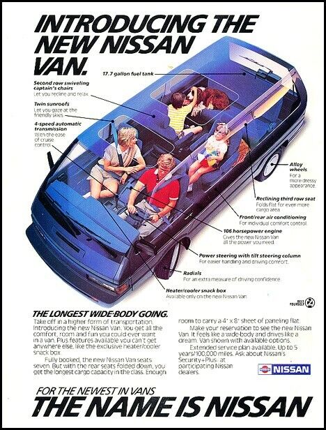 1987 Nissan Van Original Advertisement Print Art  Car Ad J712C