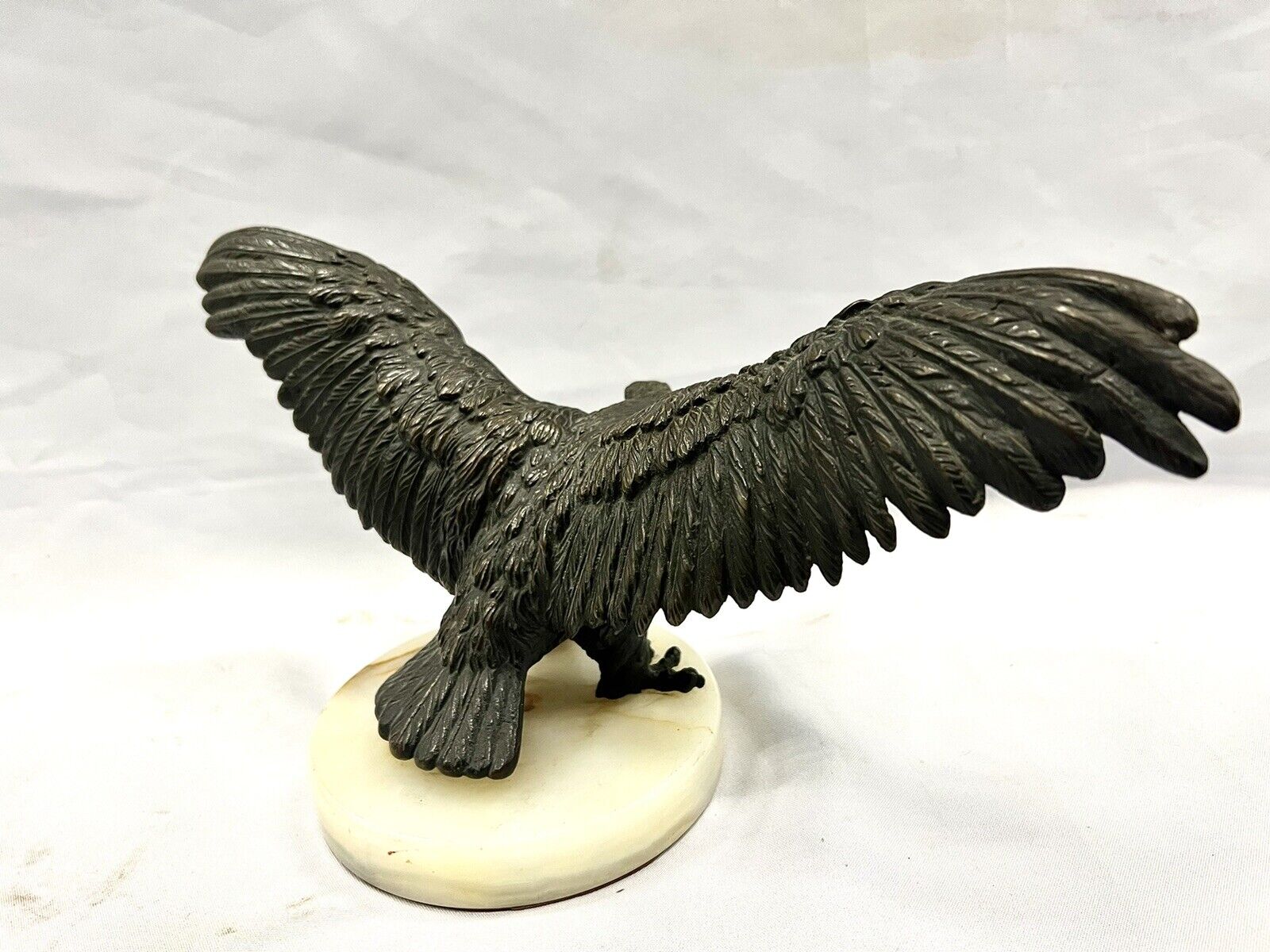 Large Beautifully Cast Bronze Eagle Perched On Onyx Base