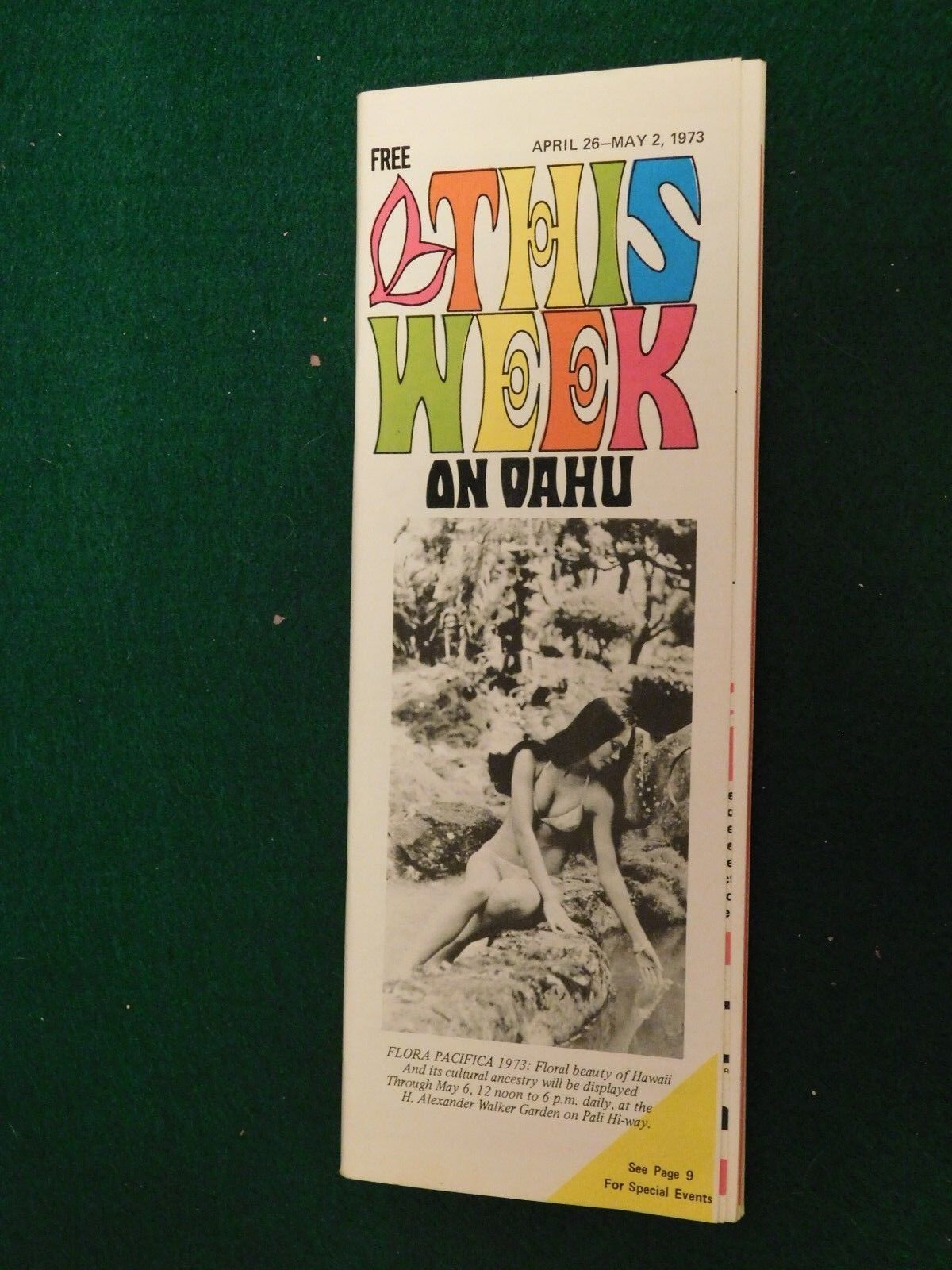 1973 This Week on Oahu Thick Travel Guide Book W/ Maps Sexy Bikini Cover Nice 