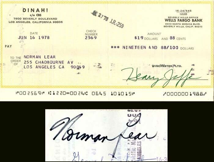 Norman Lear endorsed Check - Autographs of Famous People