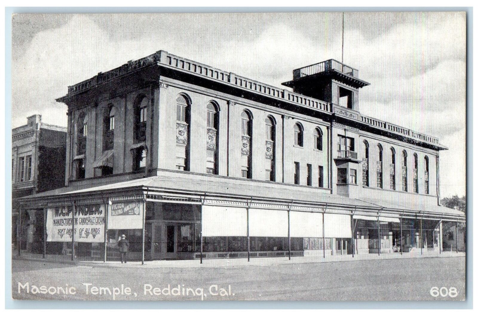 c1910\'s Masonic Temple Building Roadside Redding California CA Antique Postcard