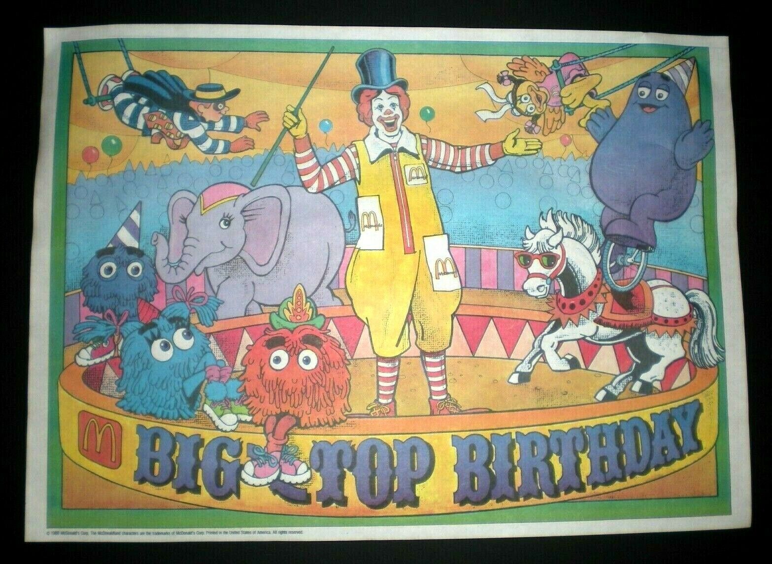 VERY HARD TO FIND  Ronald McDonald Big Top Birthday Placemat - BRAND NEW