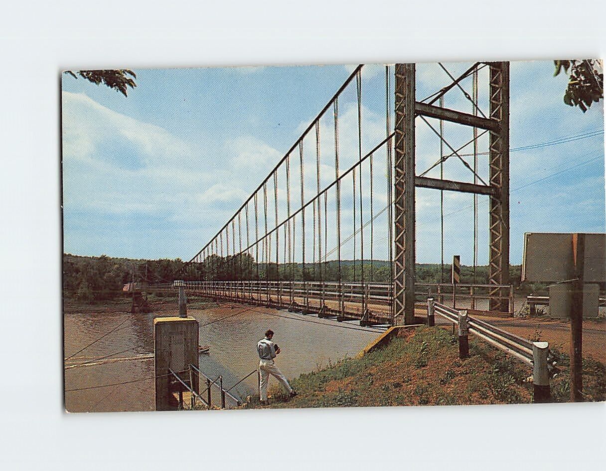 Postcard Swinging Bridge on Osage River West Warsaw Missouri USA